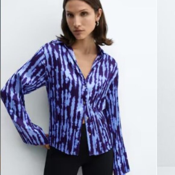 Mango Printed Shirred Button-Up Shirt – Size M – NWOT - Picture 1 of 12
